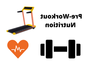 运动前营养. clipart of a treadmill, dumbbell and active heart